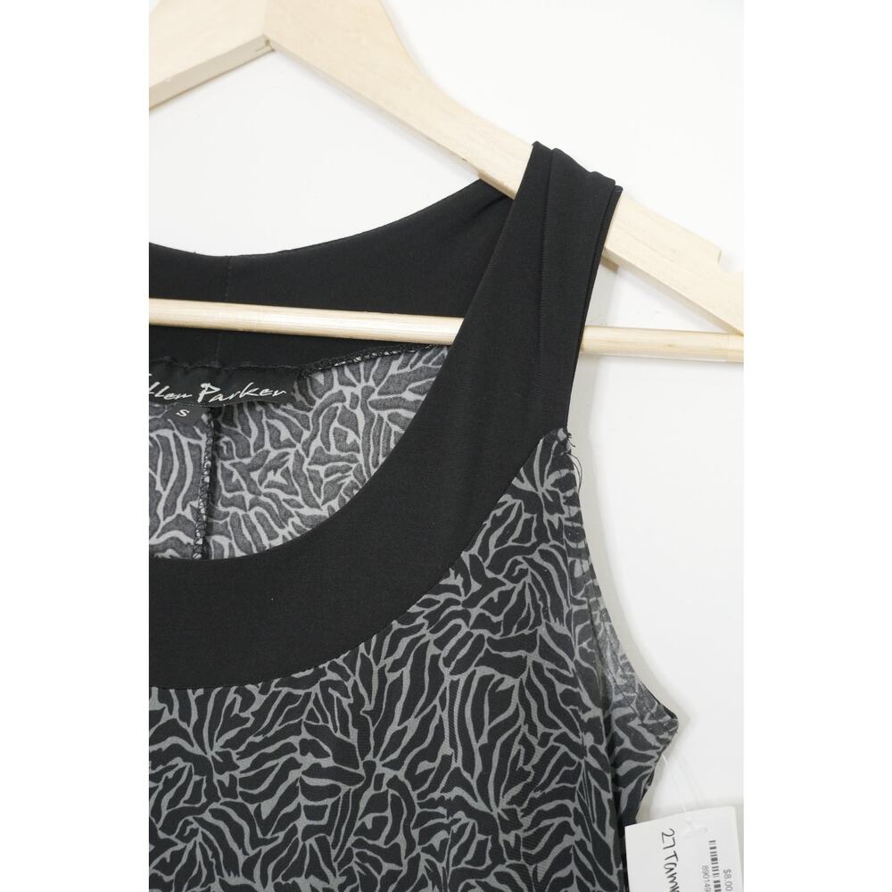 Ellen Parker Shift Dress Women Small Black Grey Abstract‎ Print Sleeveless